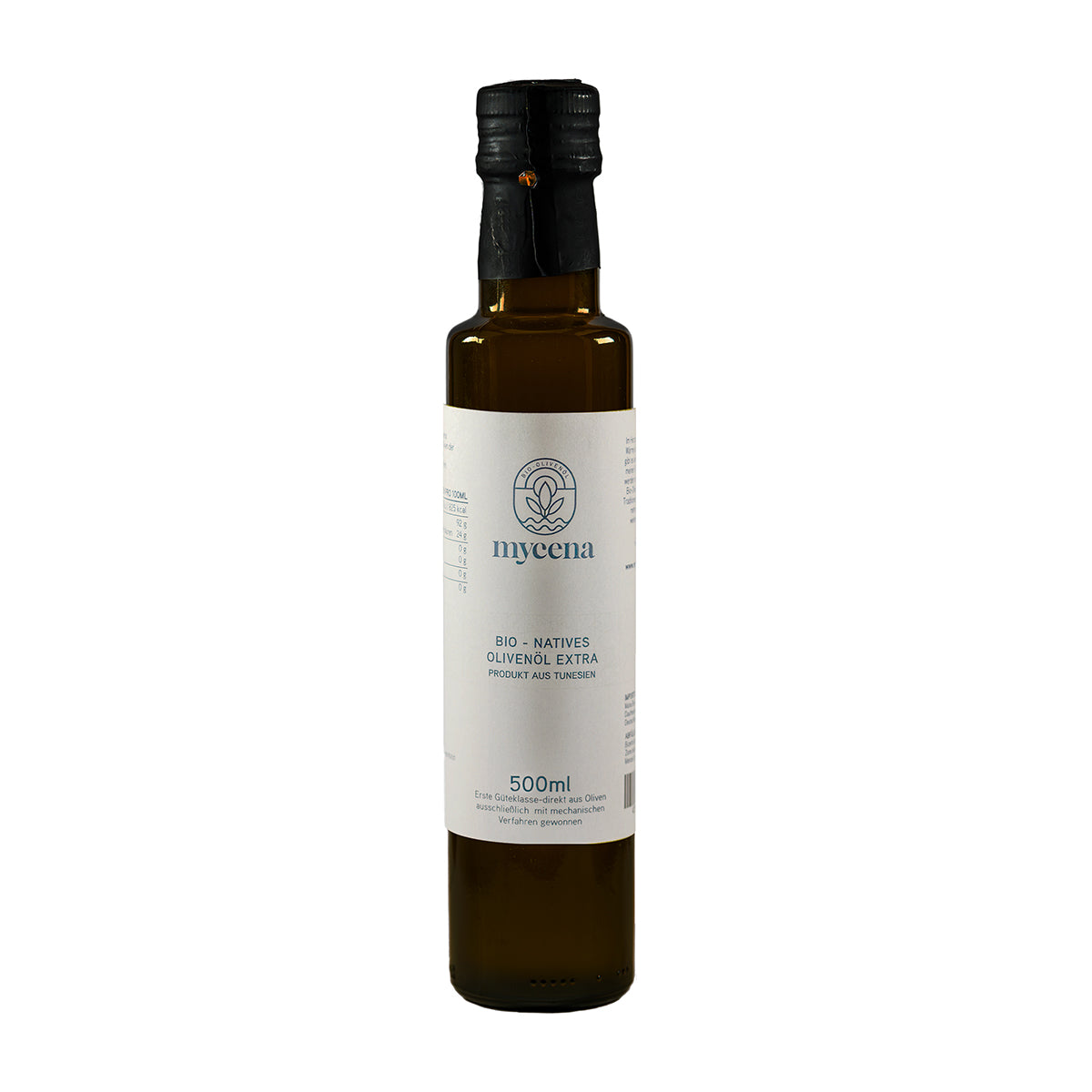 Hier ist ein Bild von unserem nachhaltigen Mycena-Bio-Olivenöl in der Größe 500ml